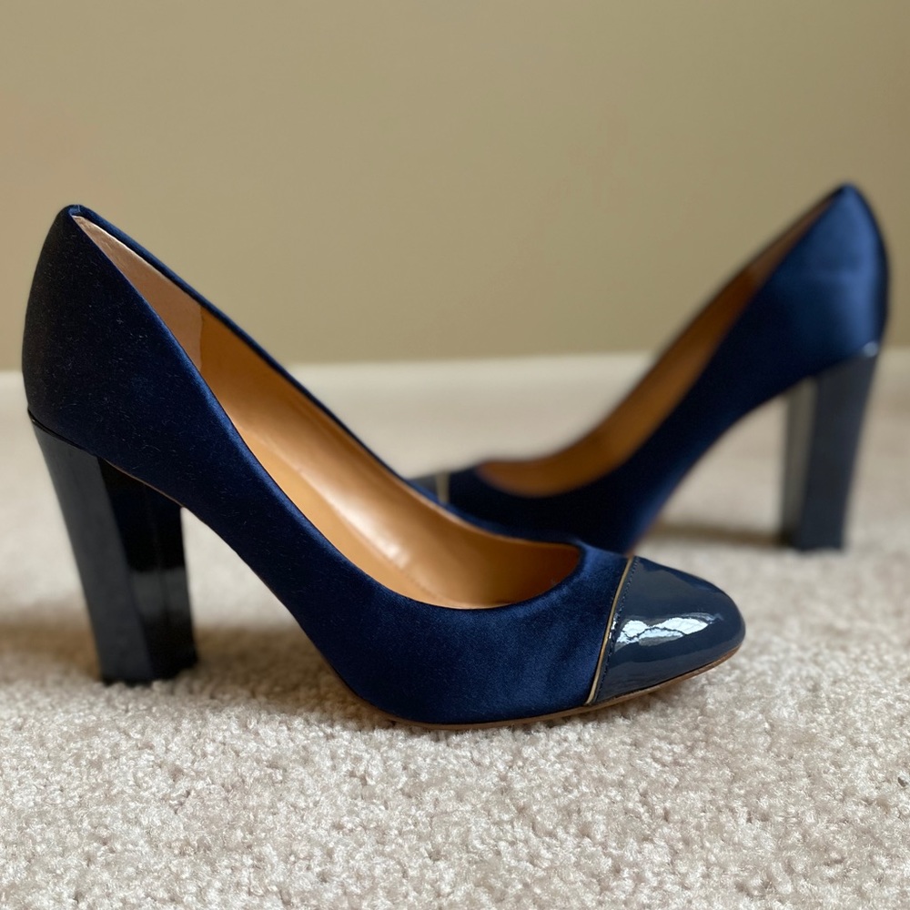 J Crew factory Satin Cap toe Navy Pumps, 6.5